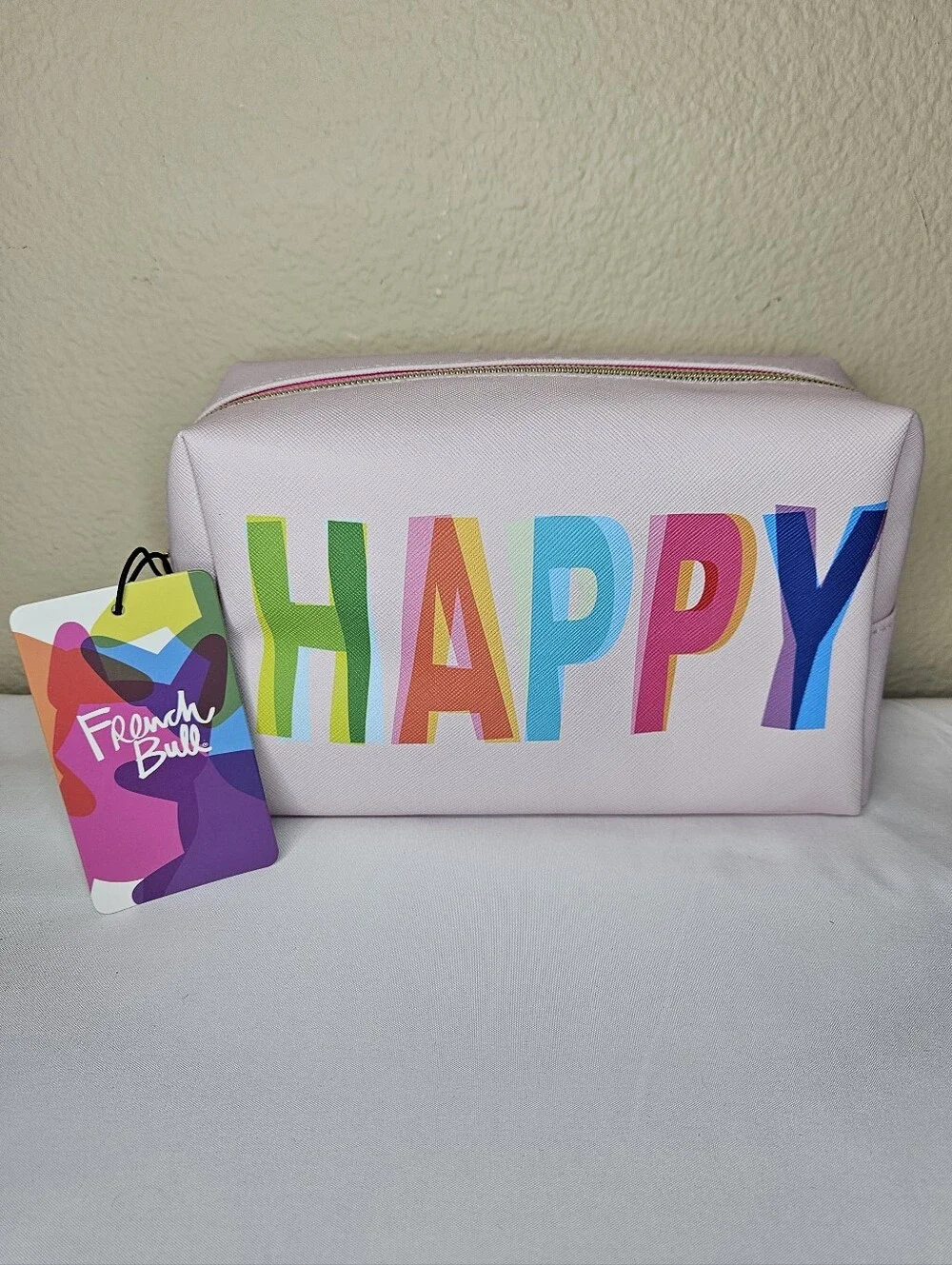 French Bull “HAPPY” Pink Cosmetic & Travel Pouch NWT